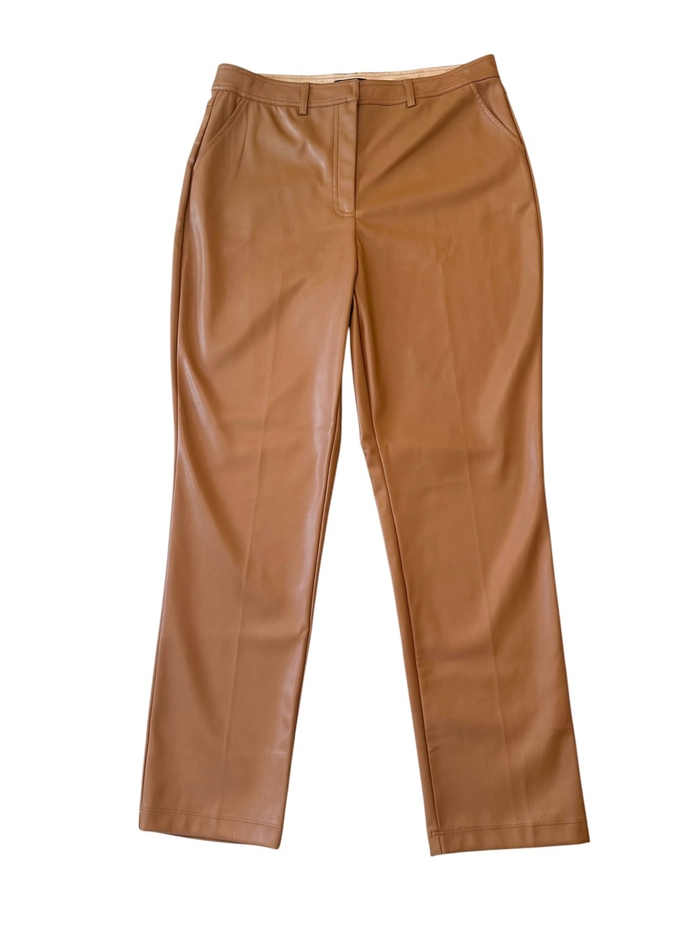 Halogen Straight Leg Faux Leather Trousers In Desert Camel size 8 NWT
